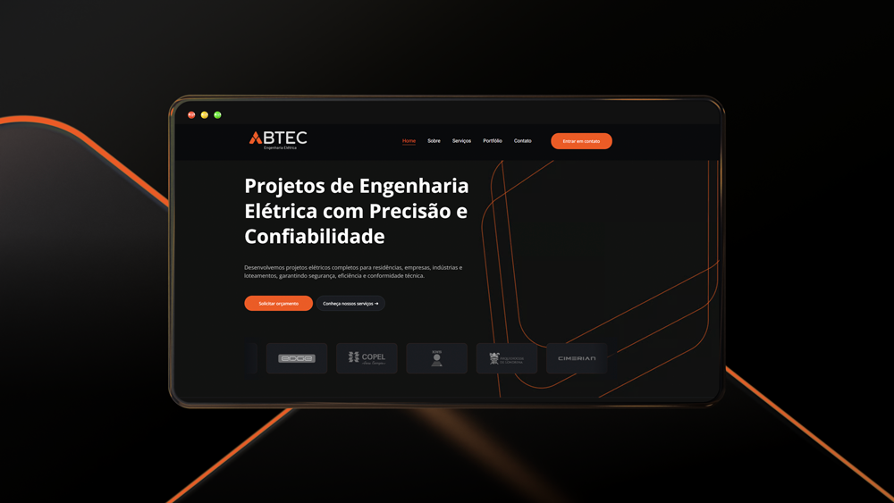 Página inicial do site da ABTEC Engenharia Elétrica