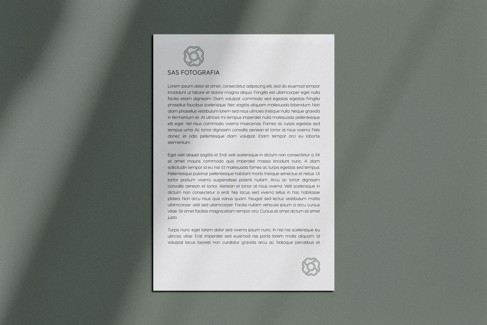 Documento de contrato com a identidade da SAS Fotografia