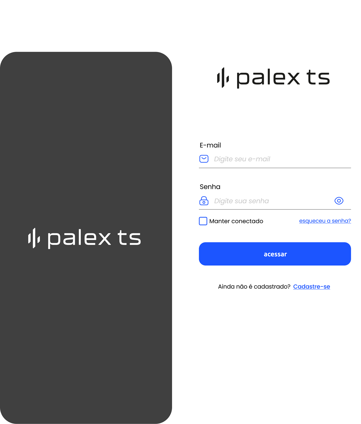 Telas de abertura e login do aplicativo